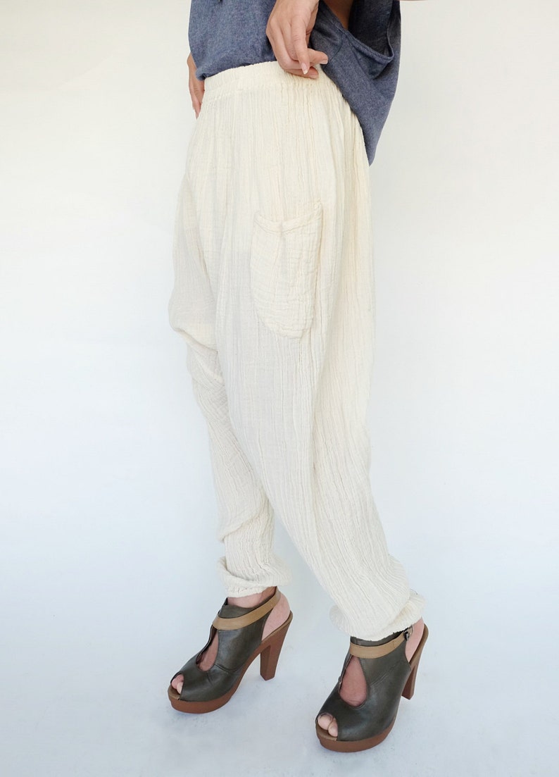 NO.162 Cream Double Cotton Gauze Harem Pants Women Dropped Etsy