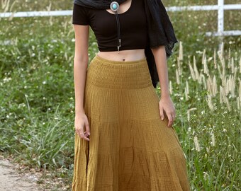 NO.305 Women's Smocked Waist Maxi Skirt, Tiered Peasant Maxi NO.305 Women's Smocked Waist Maxi Skirt, Tiered Peasant Maxi