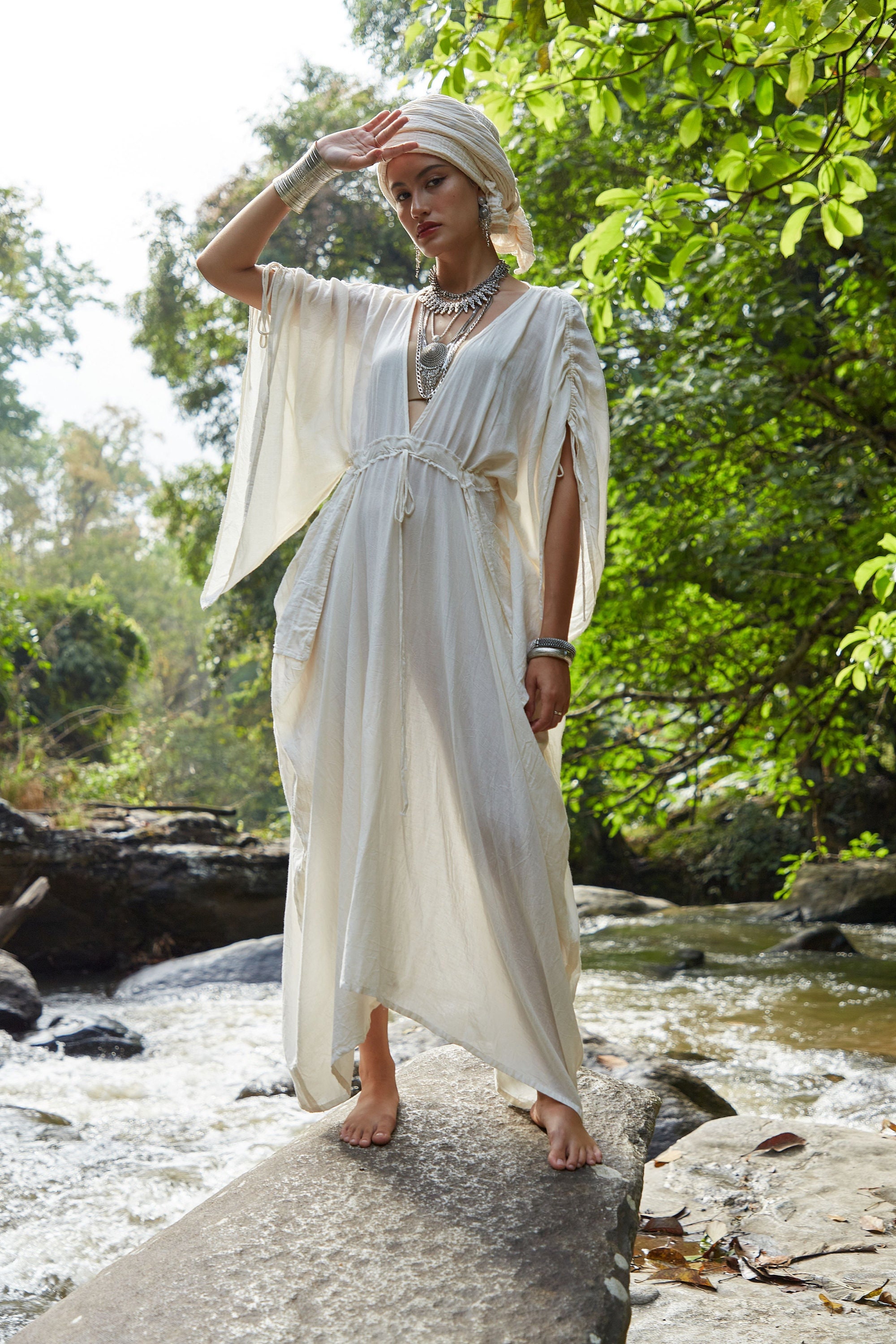 Deep v neck boho dress deals