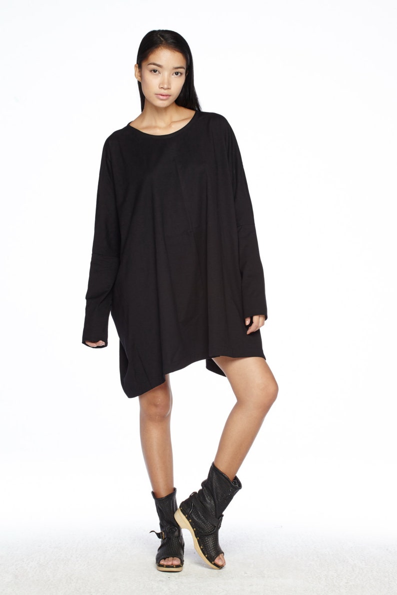 Women\u2019s Top NO.62 Black Cotton Jersey Oversized T-Shirt Tunic Sweater