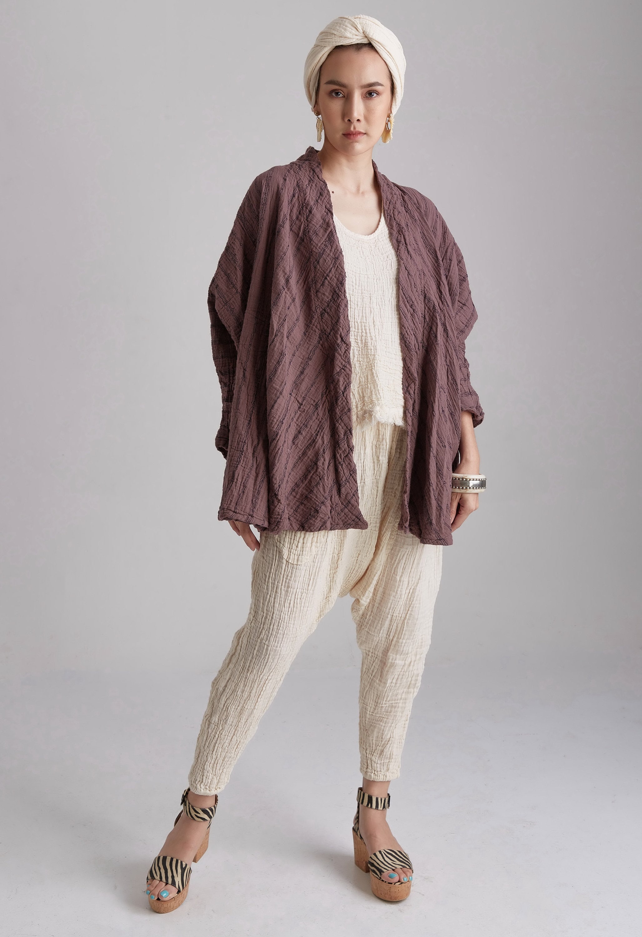 Kimono Style Striped Cardigan main image 0