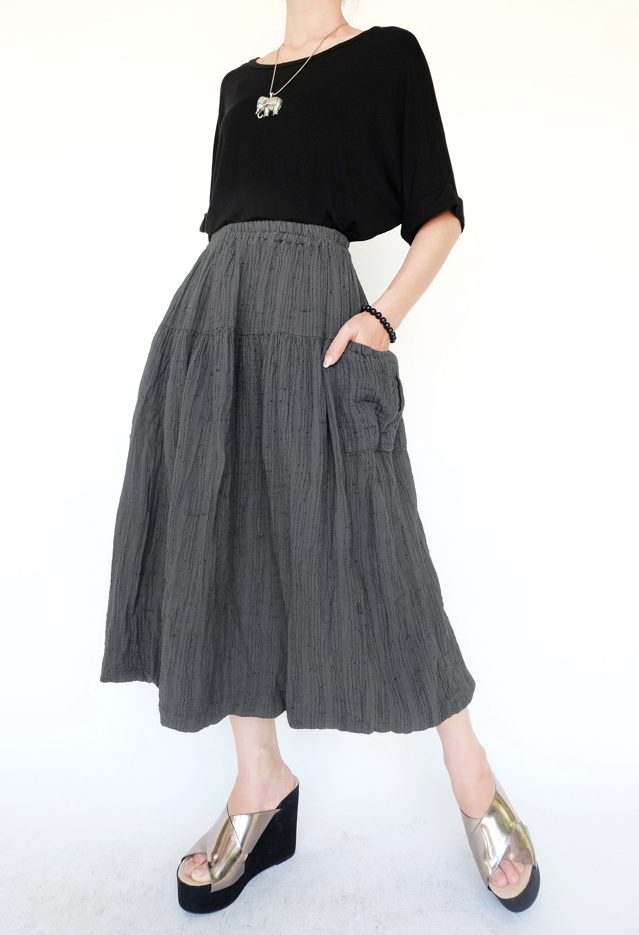 NO.261 Women's Striped Balloon Skirt 100 Natural Cotton Etsy