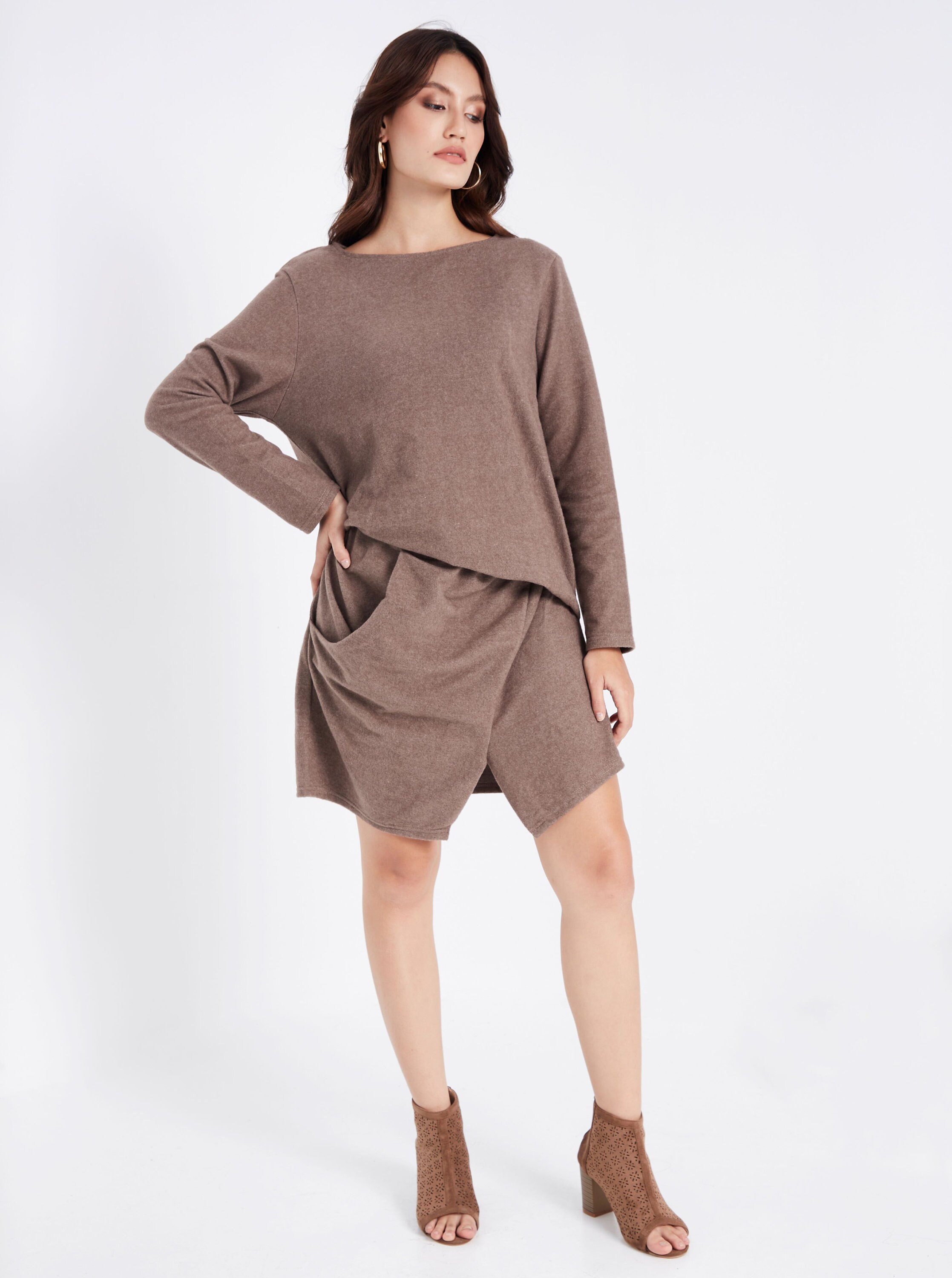 NO.284 Women's Boat Neck Long Sleeve Front Pocket Dress
