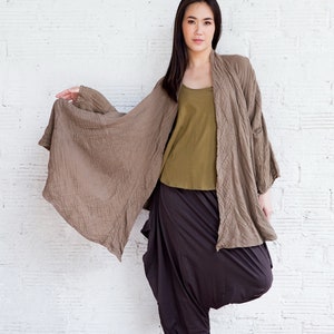 NO.243 Women's Kimono Sleeve Cardigan, Natural Fiber Flexible Cotton Loose Cardigan image 6