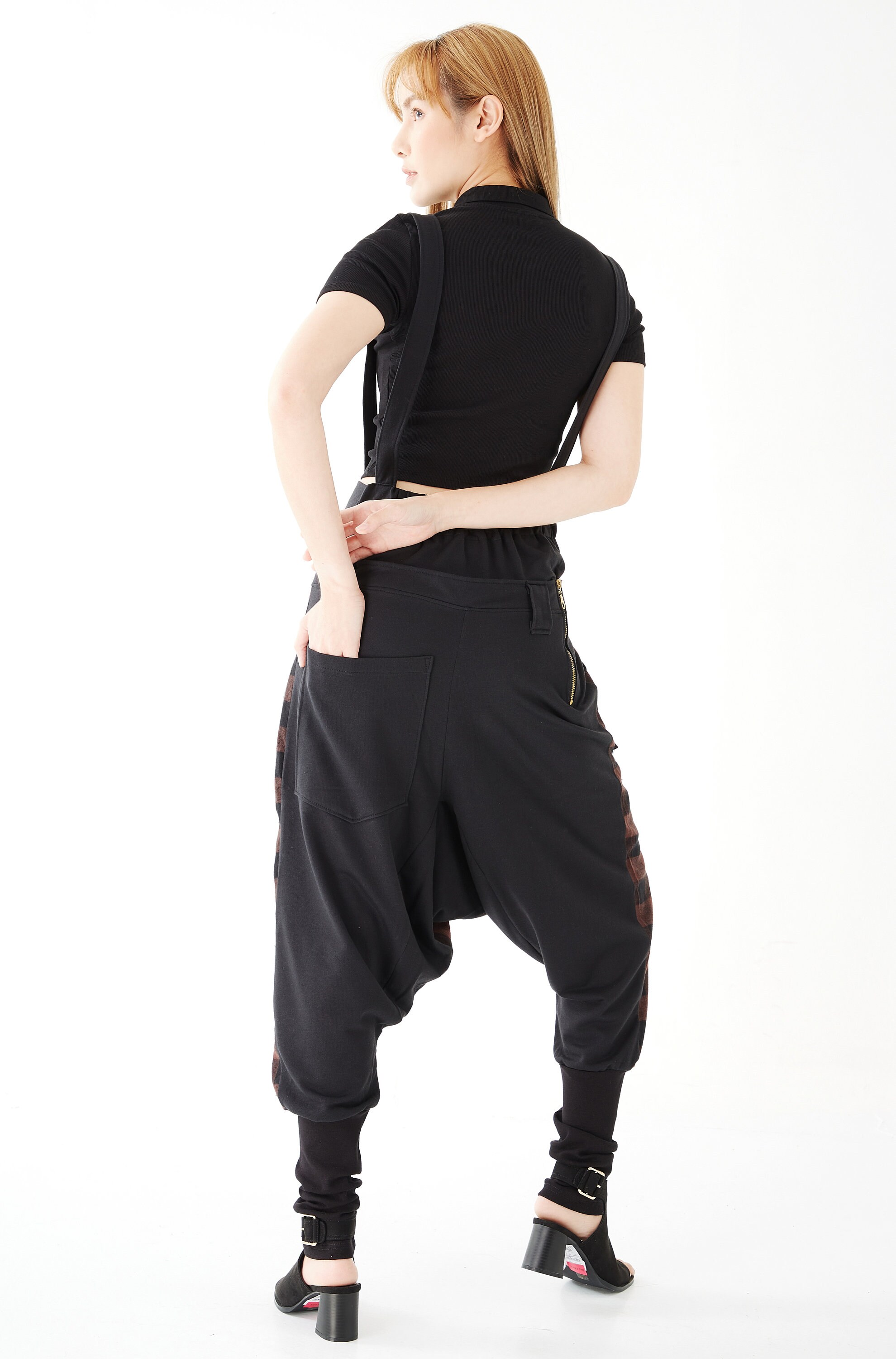 NO.254-1 Women's Plaid Suspender Harem Pants, Drop Crotch Joggers, Urban  Fashion, Unisex Pants in Brown - Etsy