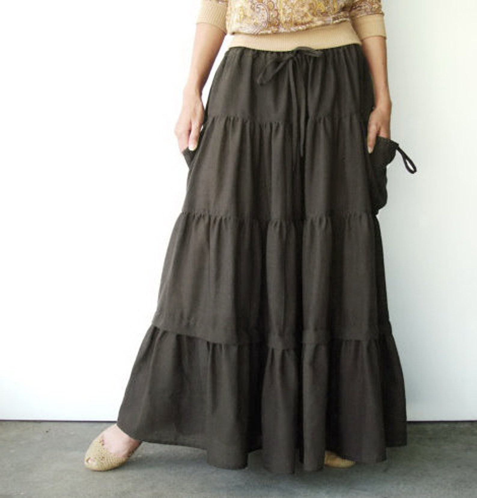 NO.42 Taupe Cotton Gauze Maxi Skirt Women Long Peasant Skirt Etsy