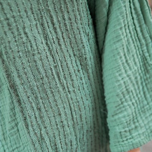 NO.238 Women's Three Quarter Sleeve Vertical Striped Detail V-Neck Kaftan, Cover Up Caftan, Natural Fiber Flexible Cotton Dress in Mint image 9