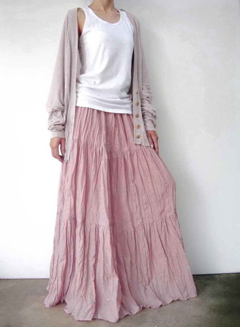 NO.5 Pink Cotton Gauze Hippie Gypsy Boho Tiered Long Peasant Etsy