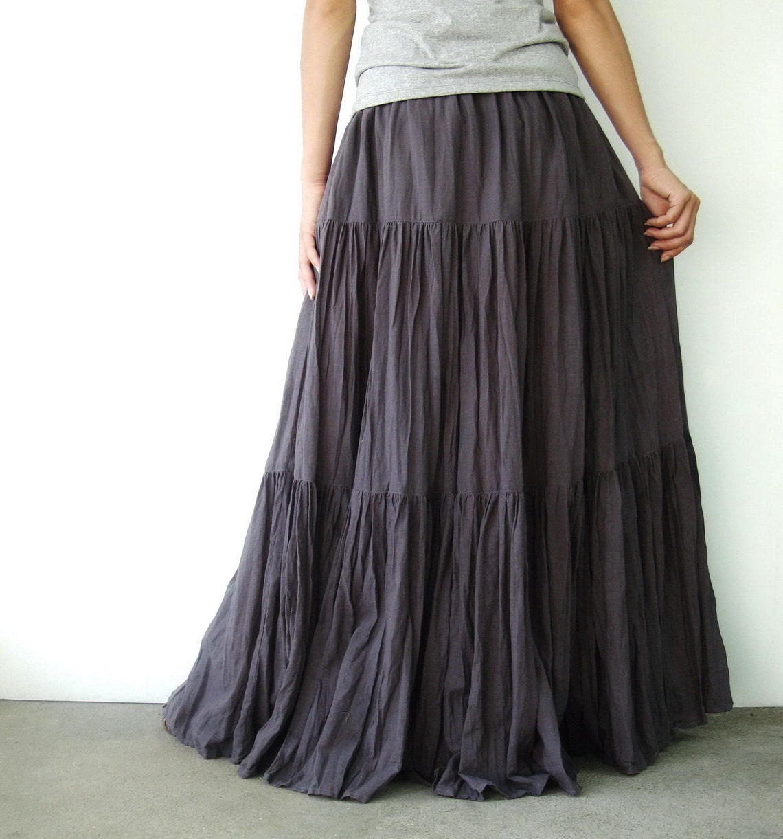 NO.5 Grey Lavender Cotton Gauze Hippie Gypsy Boho Tiered Long Etsy