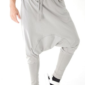 NO.58 Men's Drawstring Waist Low Crotch Harem Pants, Loose Harem Trousers, Unisex Pants in Gray image 2