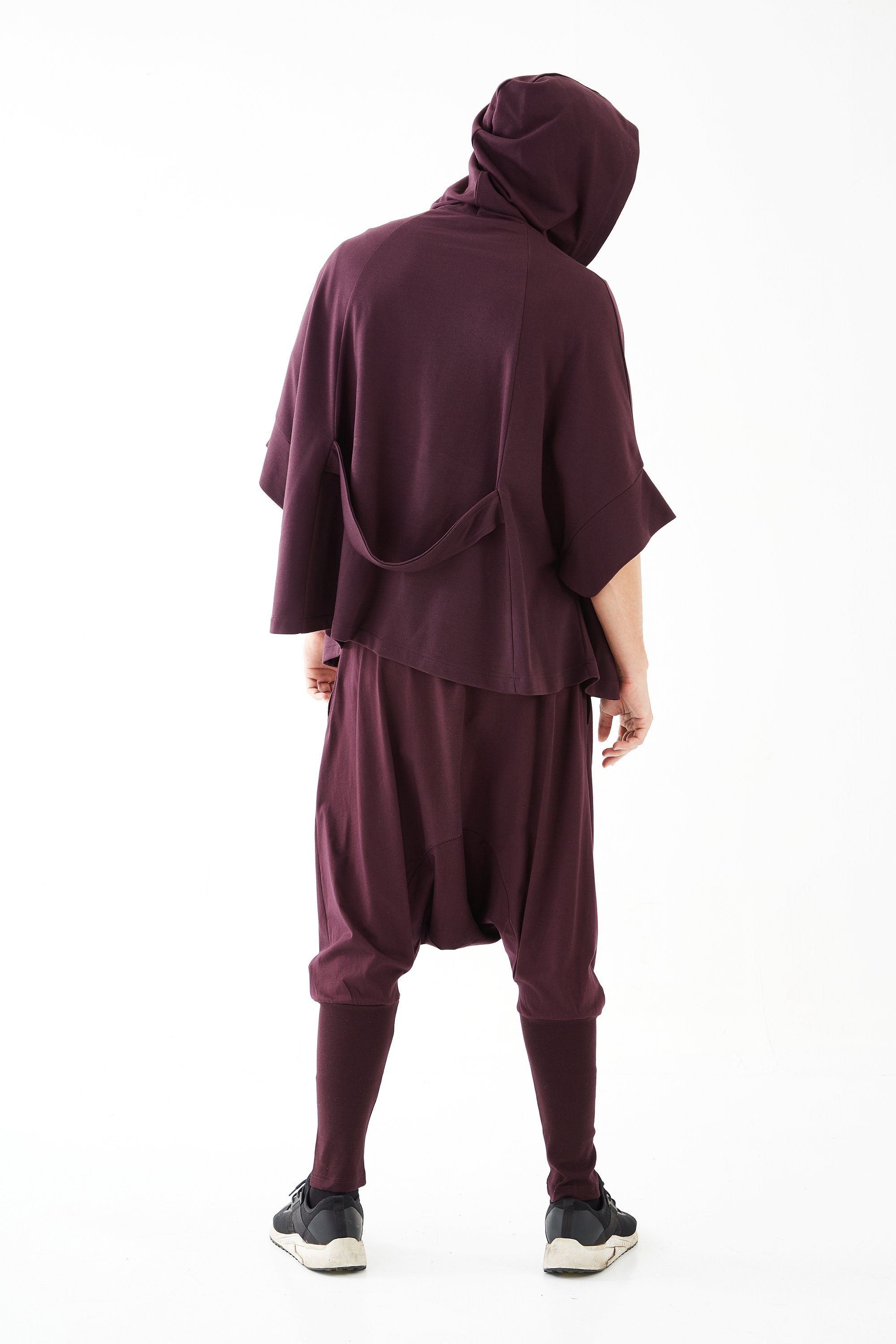 NO.58 Men's Drawstring Waist Low Crotch Harem Pants, Loose