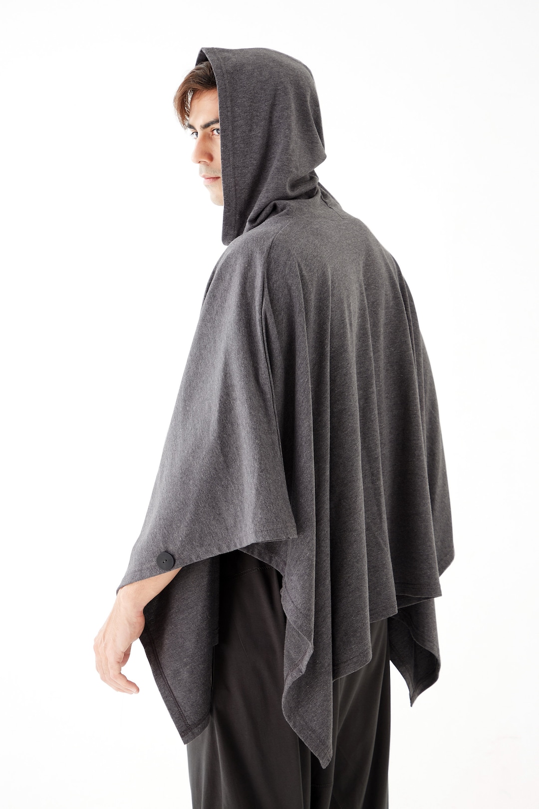 NO.163 Men's Button Front Hooded Poncho Comfy Versatile - Etsy
