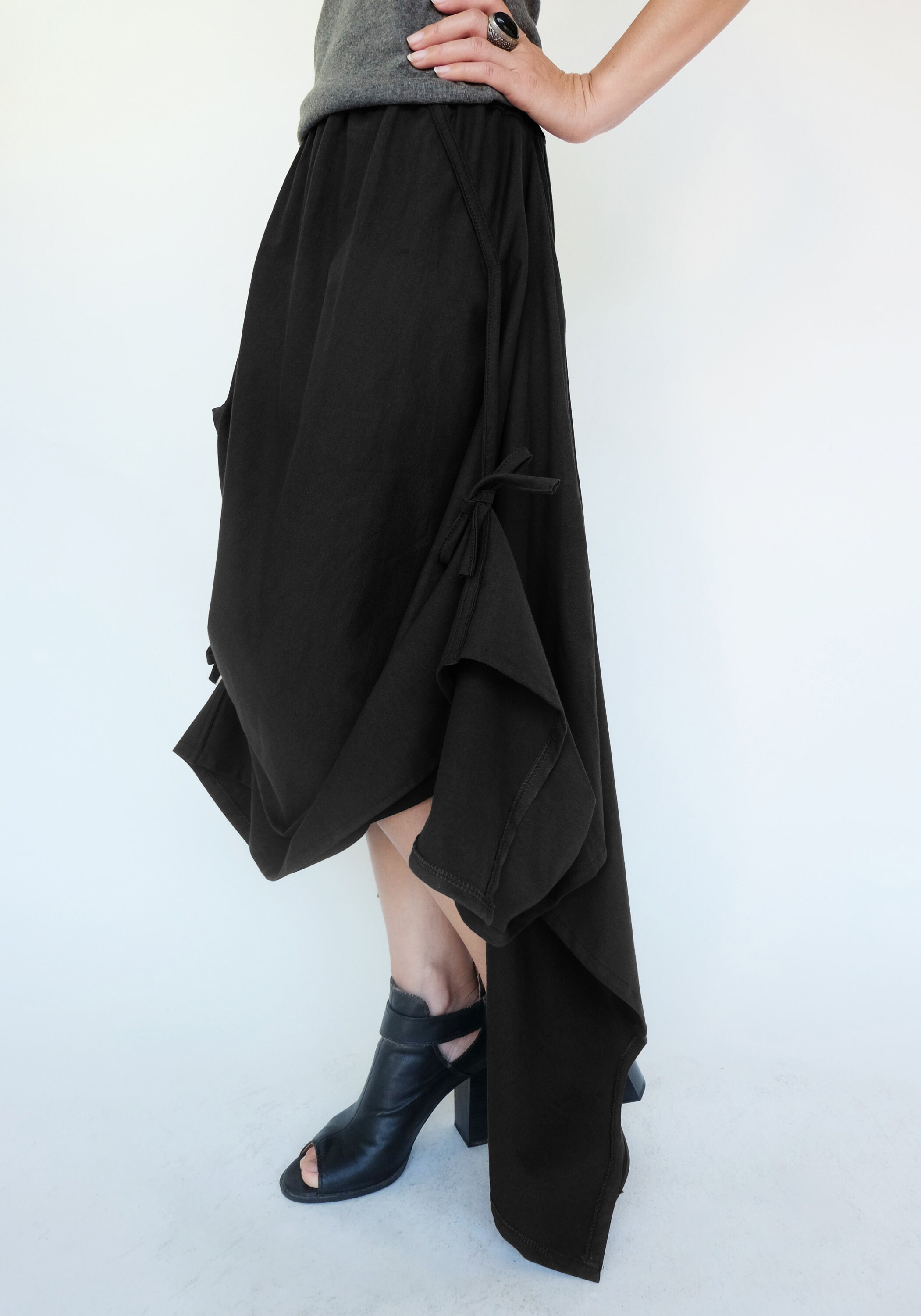 NO.252 Women's Extravagant Asymmetrical Skirt, Drawstring-detail A