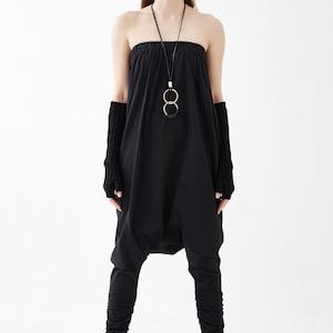 NO.125 Women's Strapless Loose Jumpsuit, Casual Harem Rompers, Summer Loose Playsuit in Black image 7