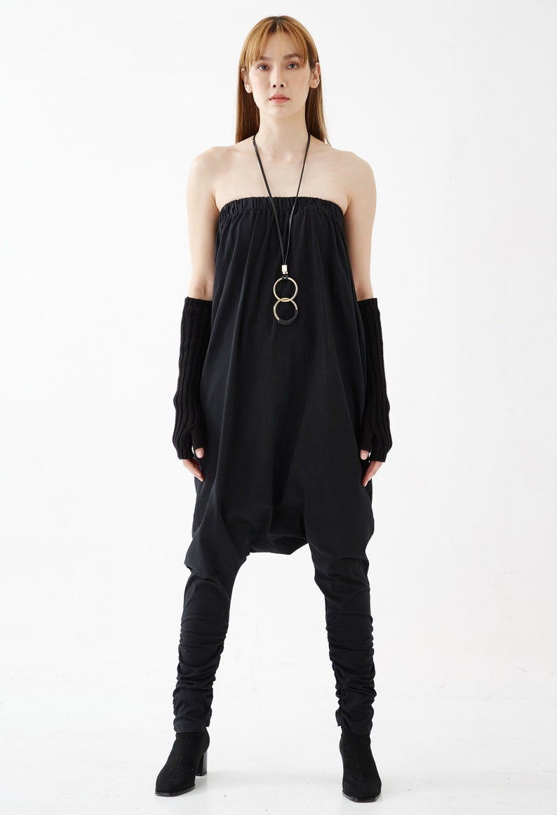 NO.125 Women's Strapless Loose Jumpsuit, Casual Harem Rompers, Summer Loose Playsuit in Black image 7