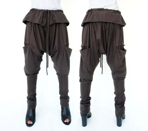 NO.180 Women's Foldover–waistband Drop Crotch Harem Pants