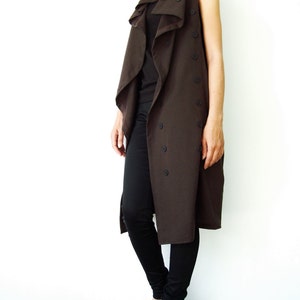 NO.67 Women's Front Effect Long Vest, Sleeveless Asymmetric Cardigan, Casual Long Top with Pockets in Brown image 2