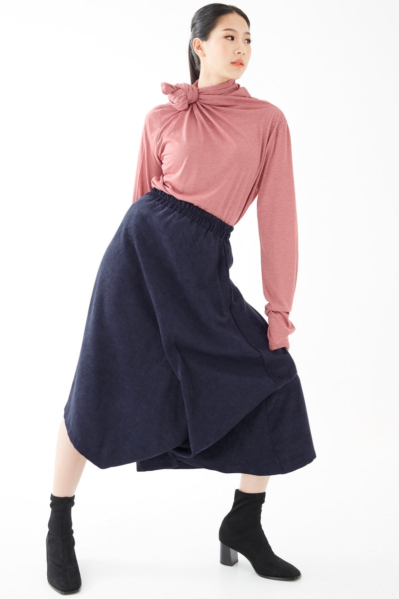 NO.286 Womens Asymmetrical Skirt/Pants, Loose Fit Skirt/Pants in Blue image 9