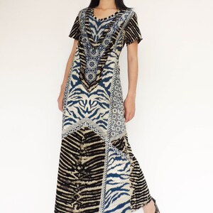 NO.139 Women&#39;s Geometric And Tie Dye Print Dress, Short Sleeve T-Shirt Dress in Blue