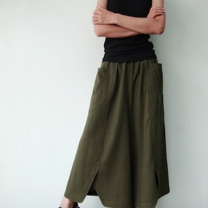 NO.41 Womens Wide Leg Palazzo Pants, Casual Loose Fitting Trousers in Dark Olive image 2