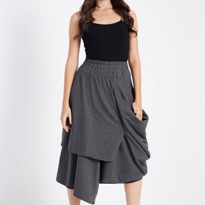 NO.187 Women's Taxidermy Asymmetric Skirt/Pants, Casual Wide Leg Trousers, Cropped Pants/Skirt in Mottled Gray image 3