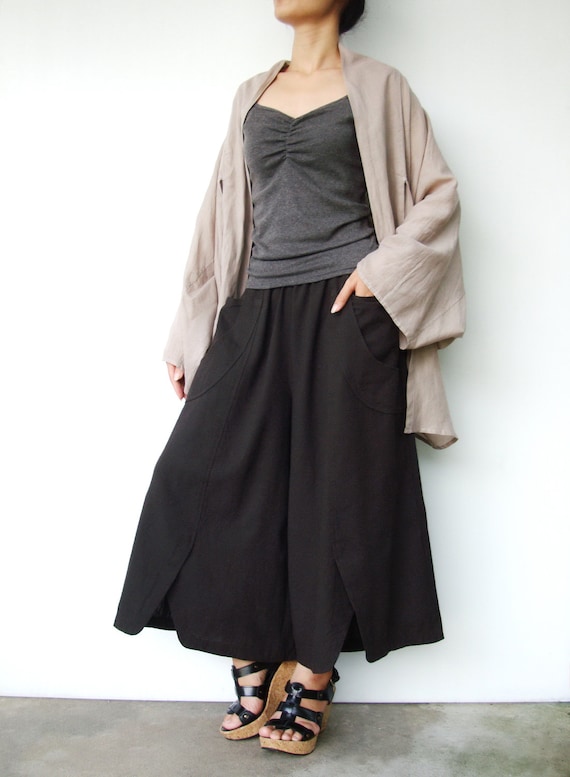 NO.41 Women’s Wide Leg Palazzo Pants, Casual Loose Fitting Trousers in Charcoal Brown