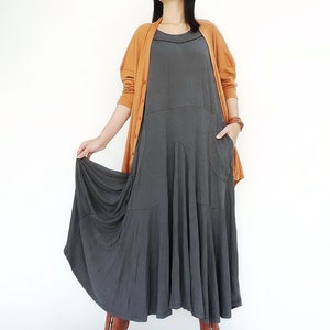NO.129 Women's Softly Softly Sleeveless Maxi Dress, Sleeveless Swing Long Dress in Gray image 3