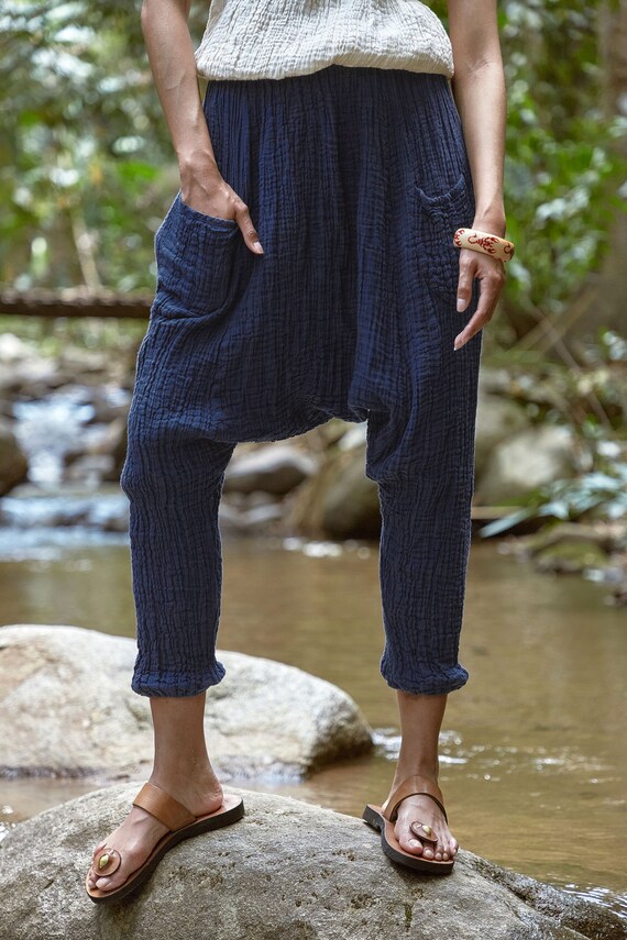 Men's Harem Pants | Hippie Boho Baggy Lounge Pants | Drop Crotch Yoga Trousers | Loose Hip Hop Casual Joggers