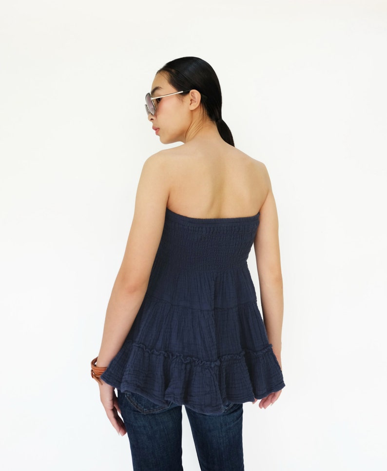 NO.202 Dark Blue Double Cotton Gauze Ruffle Tube Top Ruffle Etsy