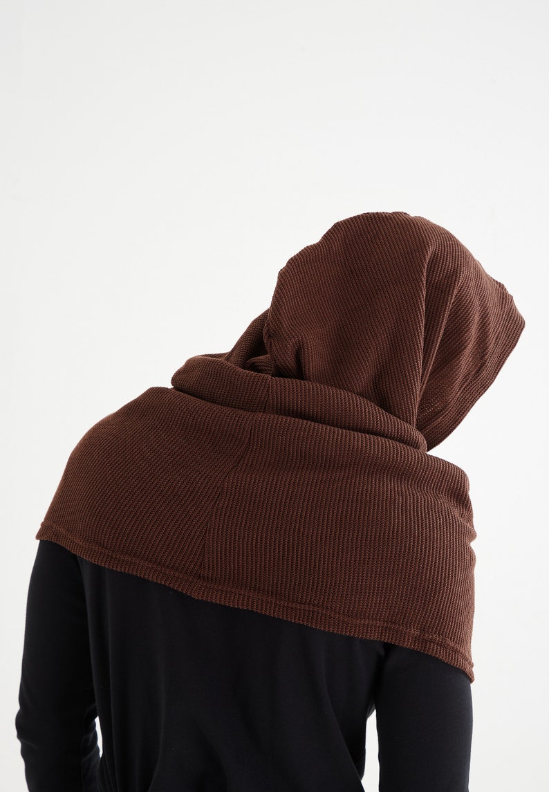 NO.97 Men's Hoodie Scarf, Hooded Cowl Buttons, Hooded Neck Warmer, Unisex Hoody Scarf in Brown image 6