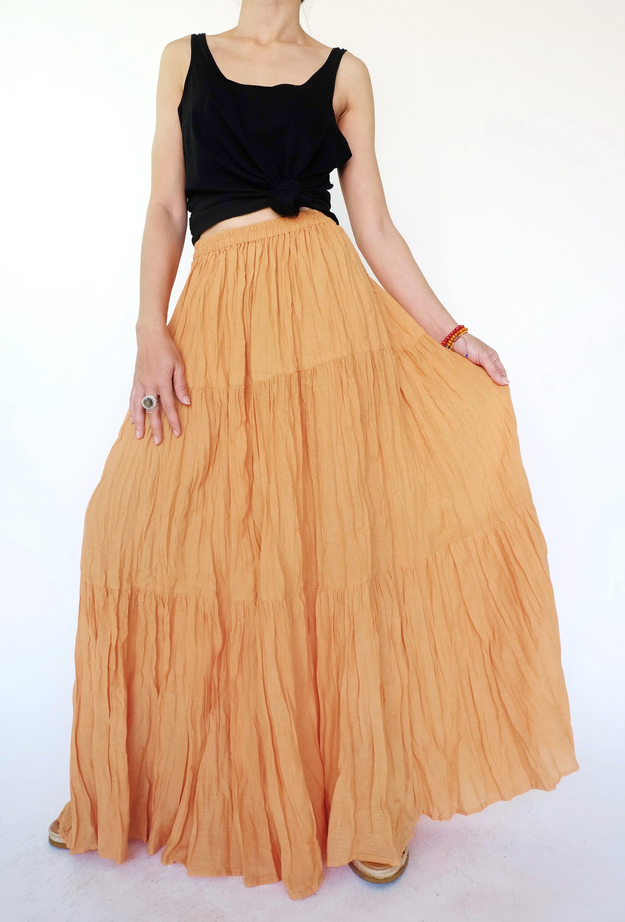 NO.5 Women's Hippie Gypsy Boho Tiered Peasant Long Maxi Skirt #Ye…