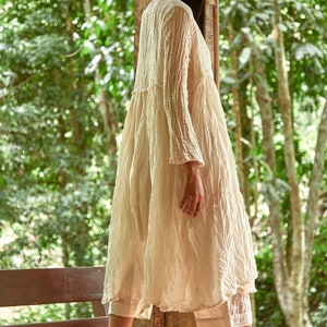 NO.251 Long Sleeve Wrap Dress, Casual Summer Dress, Natural Fiber Flexible Cotton Long Cardigan in Cream image 3