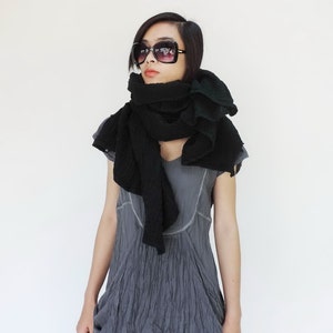 NO.141 Women's Scarves, Shawl With Buttons, Convertible Scarf, Natural Fiber Flexible Cotton Shawl in Black image 2