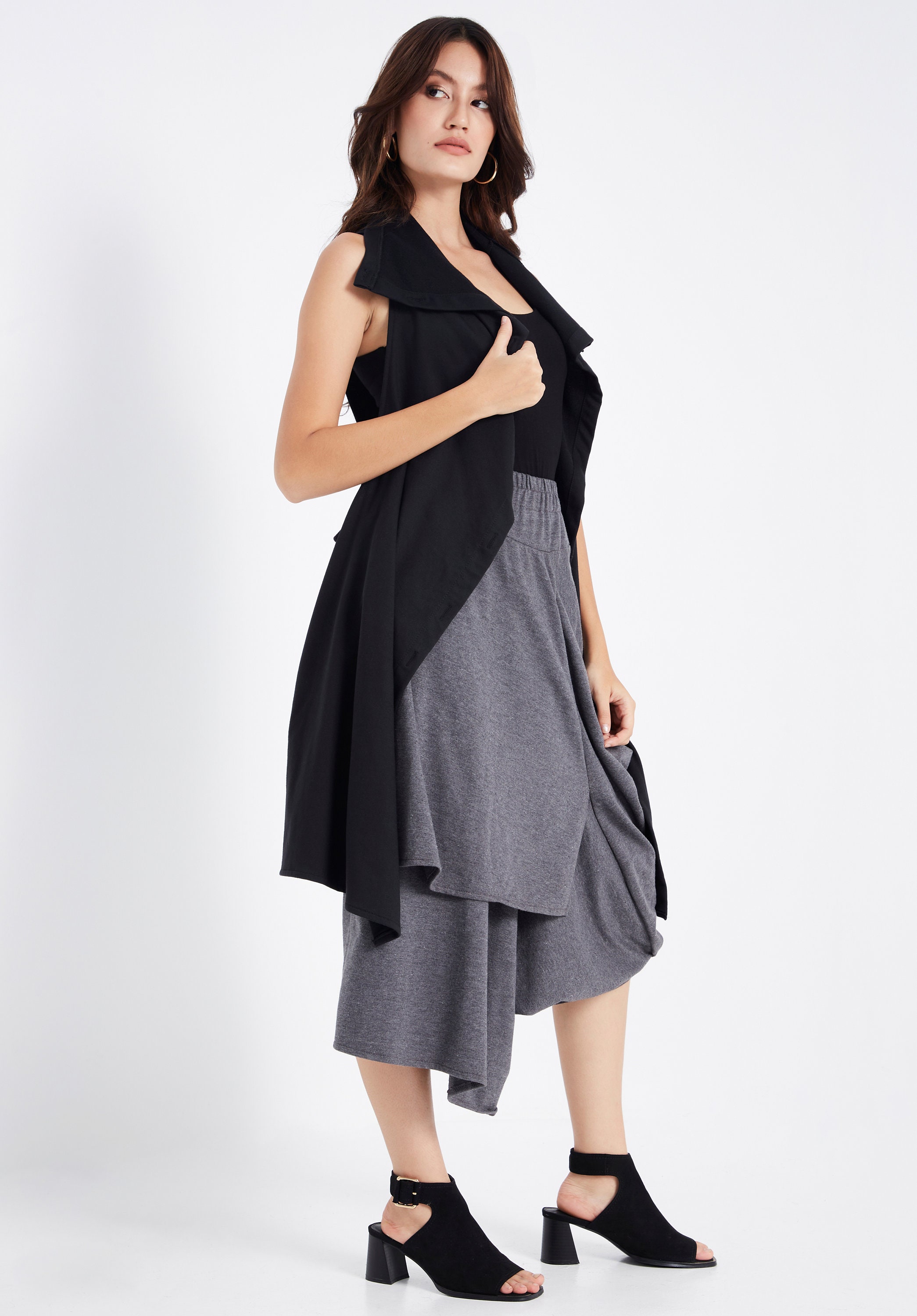 NO.67 Women's Front Effect Long Vest, Sleeveless Asymmetric