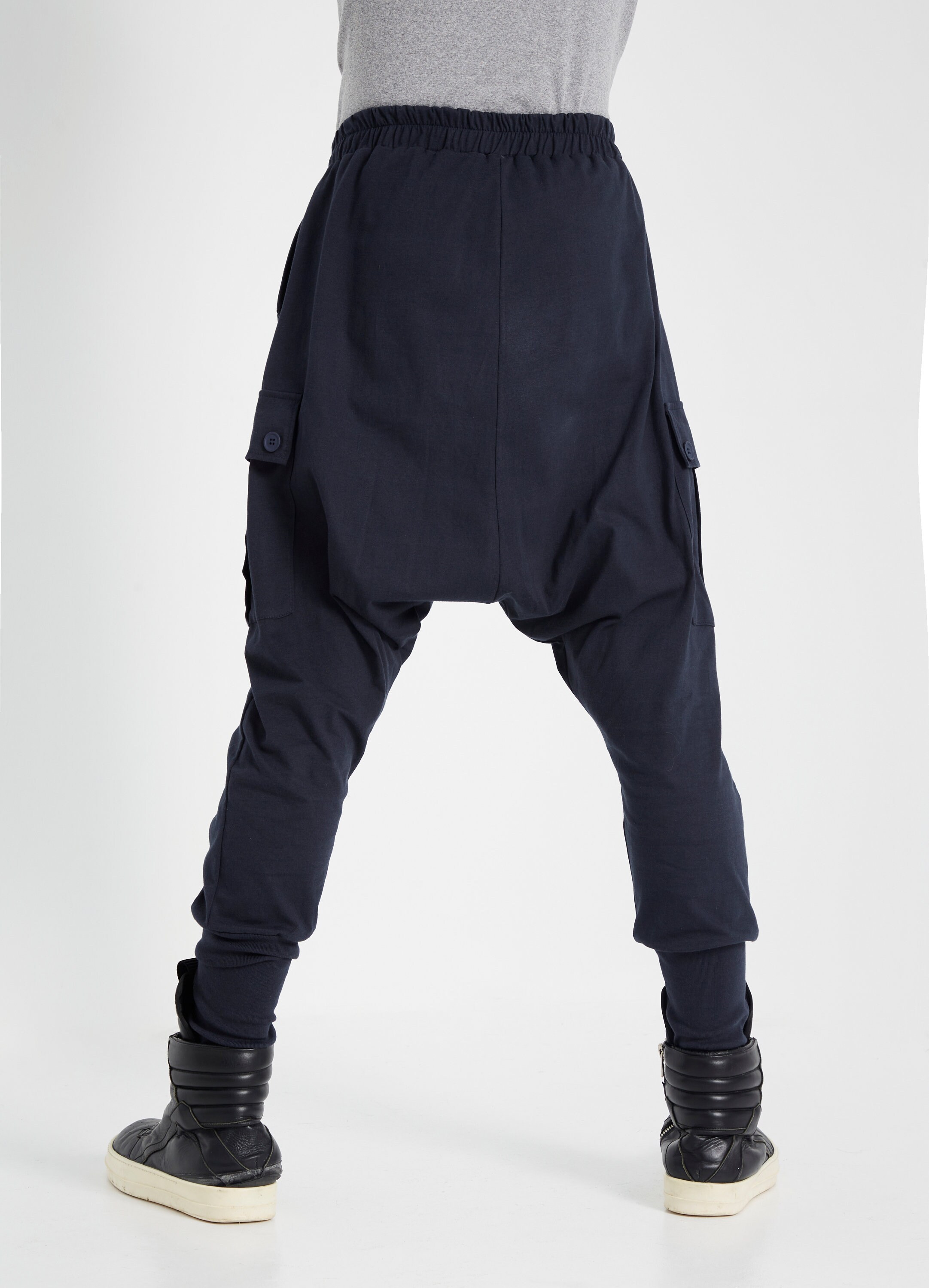 NO.315 Men's Cross Front Drop Crotch Pants, Button Flap Pants