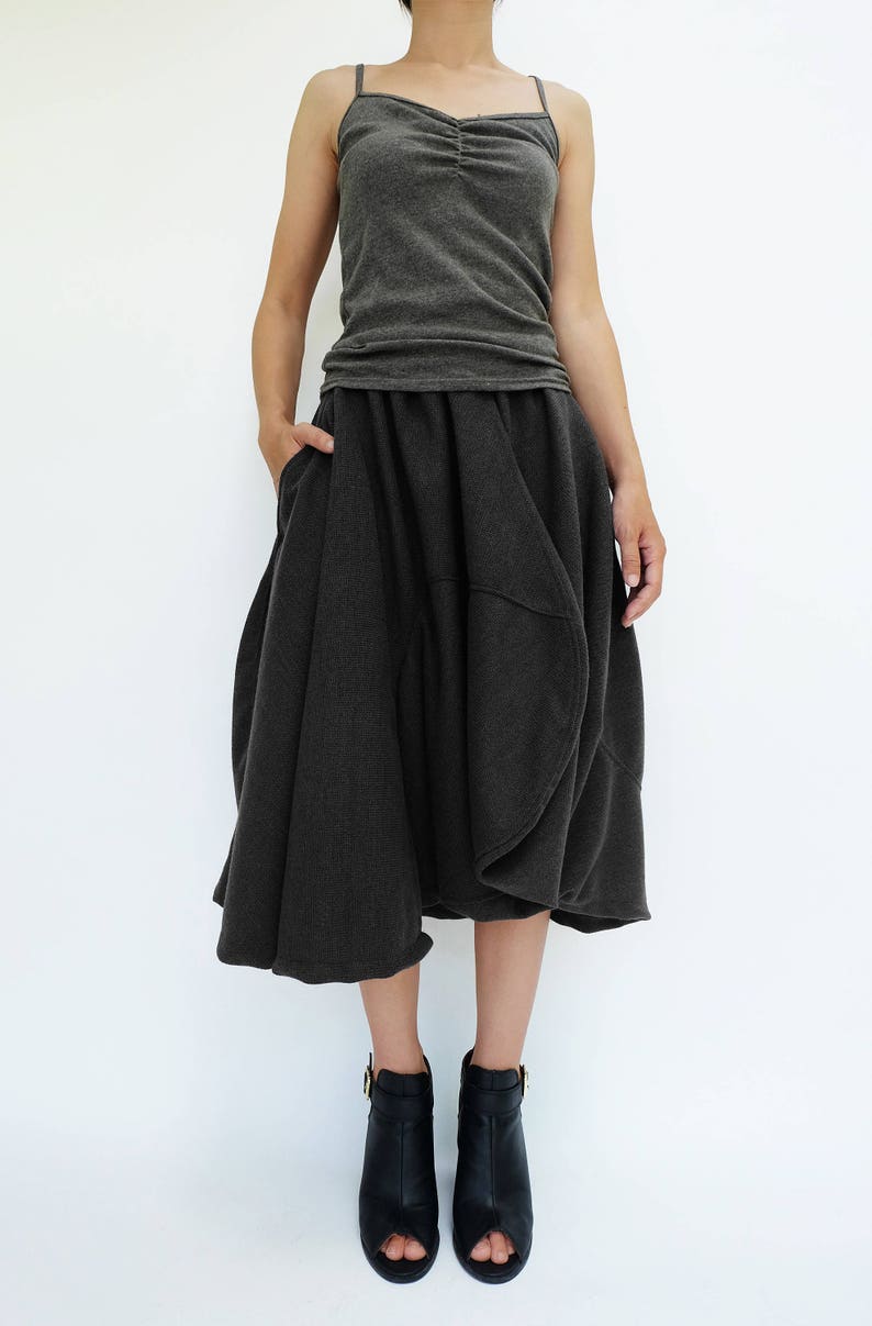 NO.221 Women's Asymmetric Midi Skirtpants Black | Etsy