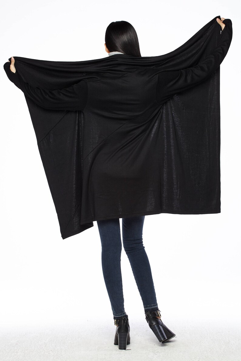 Women\u2019s Cardigan Wrap Top NO.61 Black Cotton-Blend Jersey Versatility Cardigan