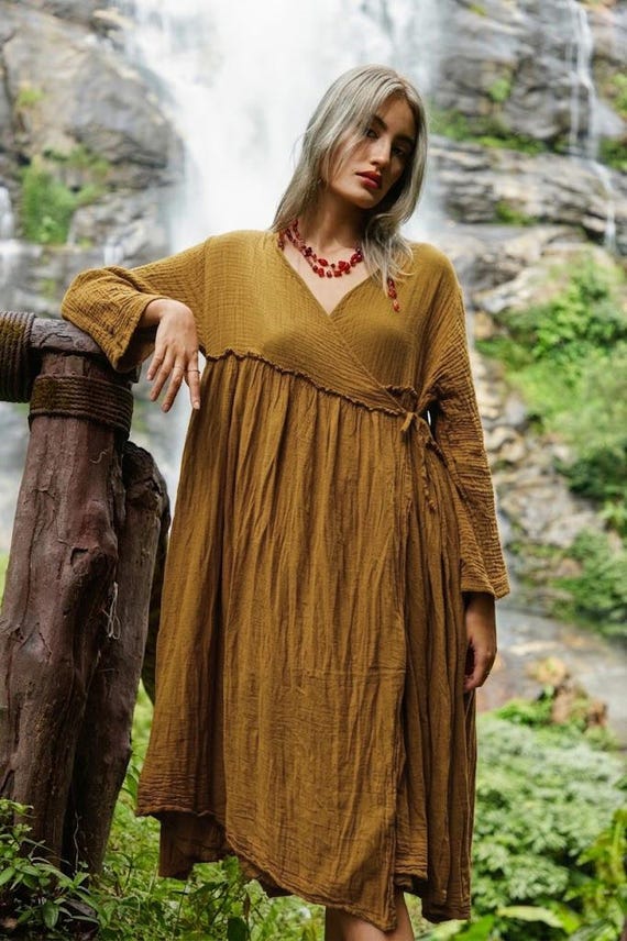 casual cotton wrap dress Organic Wrap Dress / Off White