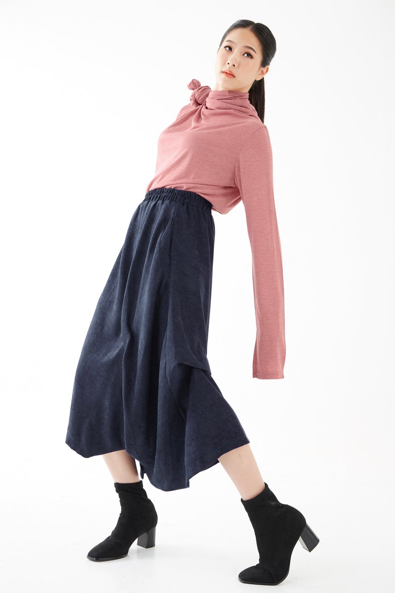 NO.286 Womens Asymmetrical Skirt/Pants, Loose Fit Skirt/Pants in Blue image 2