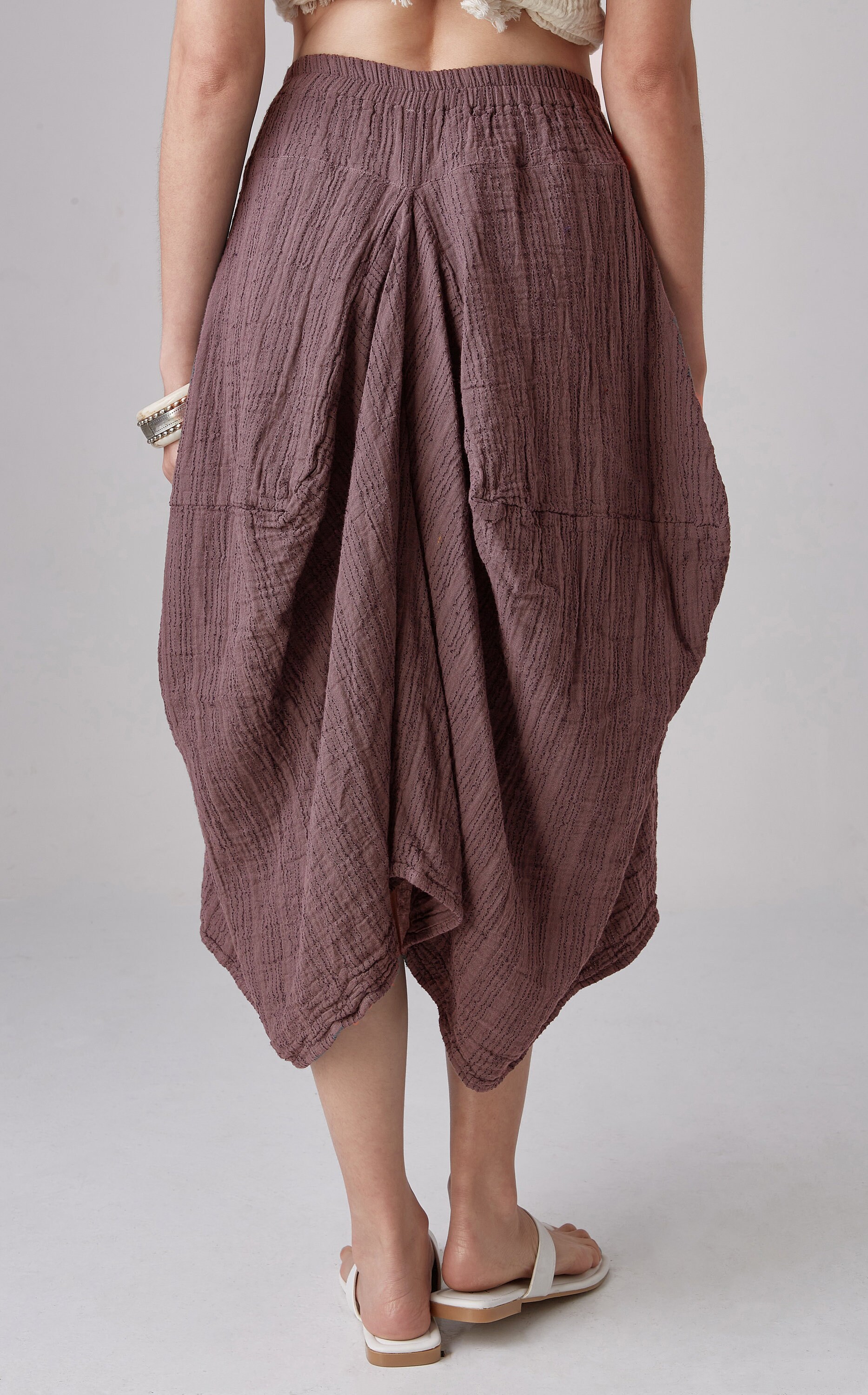 NO.267 Women's Striped Patch Pocket Skirt, 100% Natural Cotton