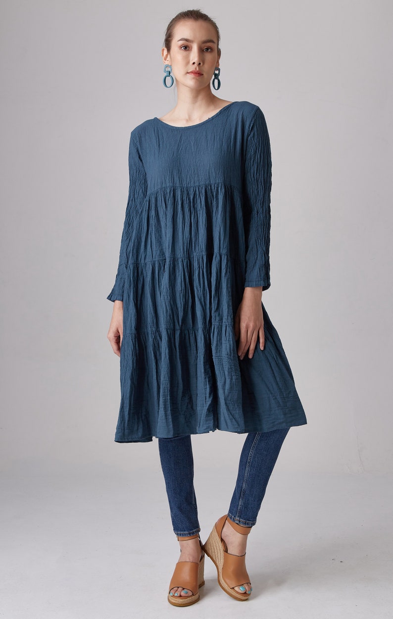 NEW---NO.292 Women/'s Long Sleeve Tiered Peasant Dress #Cream