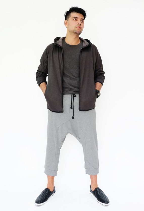 NO.191 Men\'s Cropped Drop Crotch Sweatpants, Harem Jogger Pants, Urban  Fashion Pants in Heather Gray - Etsy