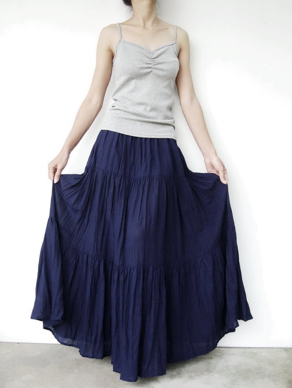 NO.5 Indigo Blue Cotton Gauze Hippie Gypsy Boho Tiered Long Etsy