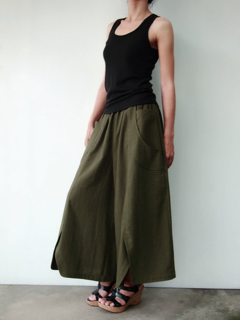 NO.41 Womens Wide Leg Palazzo Pants, Casual Loose Fitting Trousers in Dark Olive image 1