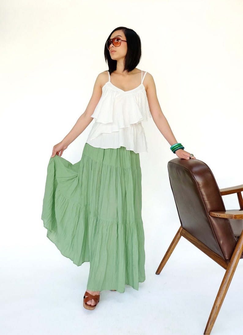 NO.5 Mint Cotton Gauze Hippie Gypsy Boho Tiered Long Peasant Etsy