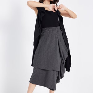 NO.187 Women's Taxidermy Asymmetric Skirt/Pants, Casual Wide Leg Trousers, Cropped Pants/Skirt in Mottled Gray image 5