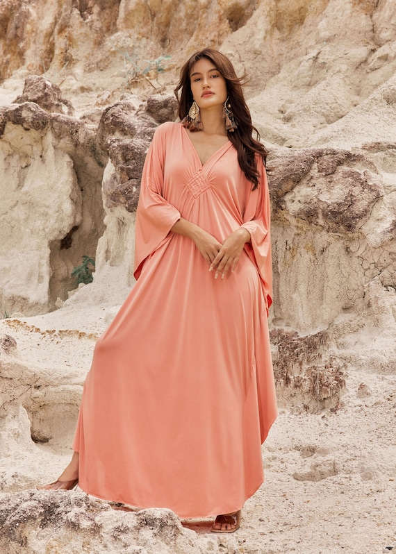 NO.281 Women's V Neck Kaftan Dress, Long Length Caftan, Plus