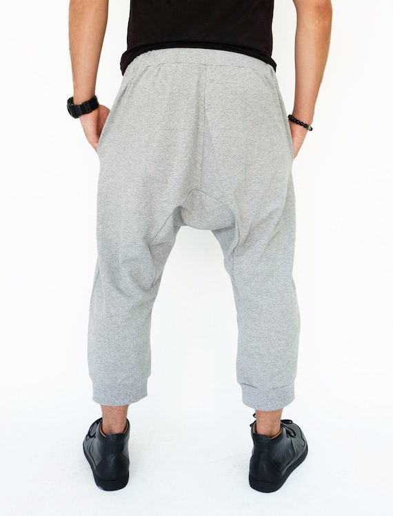 NO.191 Men's Cropped Drop Crotch Sweatpants, Harem Jogger Pants