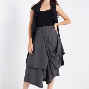 NO.187 Women's Taxidermy Asymmetric Skirt/Pants, Casual Wide Leg Trousers, Cropped Pants/Skirt in Mottled Gray image 8