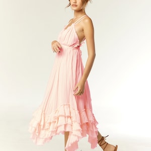 Vibrant Sheath Halter Neck Sleeveless Open Back Ruffled Tiered Midi Evening Dress main image 1